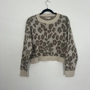 American Eagle Womens Cheetah Leopard Print Wool Blend Knit Crewneck Sweater XS